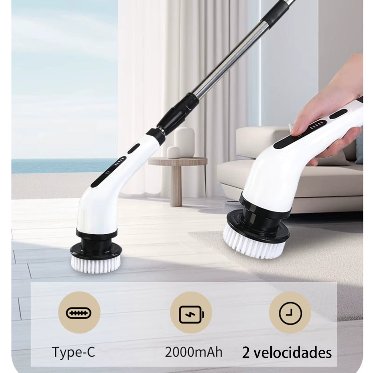 Spin scrubber with USB-C charging, 2000 mAh battery and 2 speeds