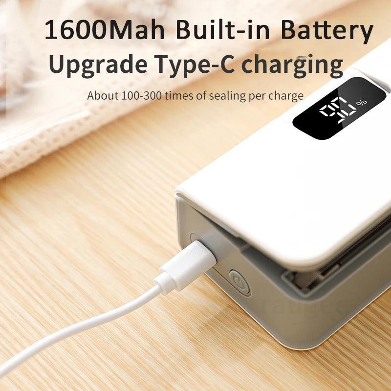 Mini bag sealer with 1600 mAh battery and USB-C charging