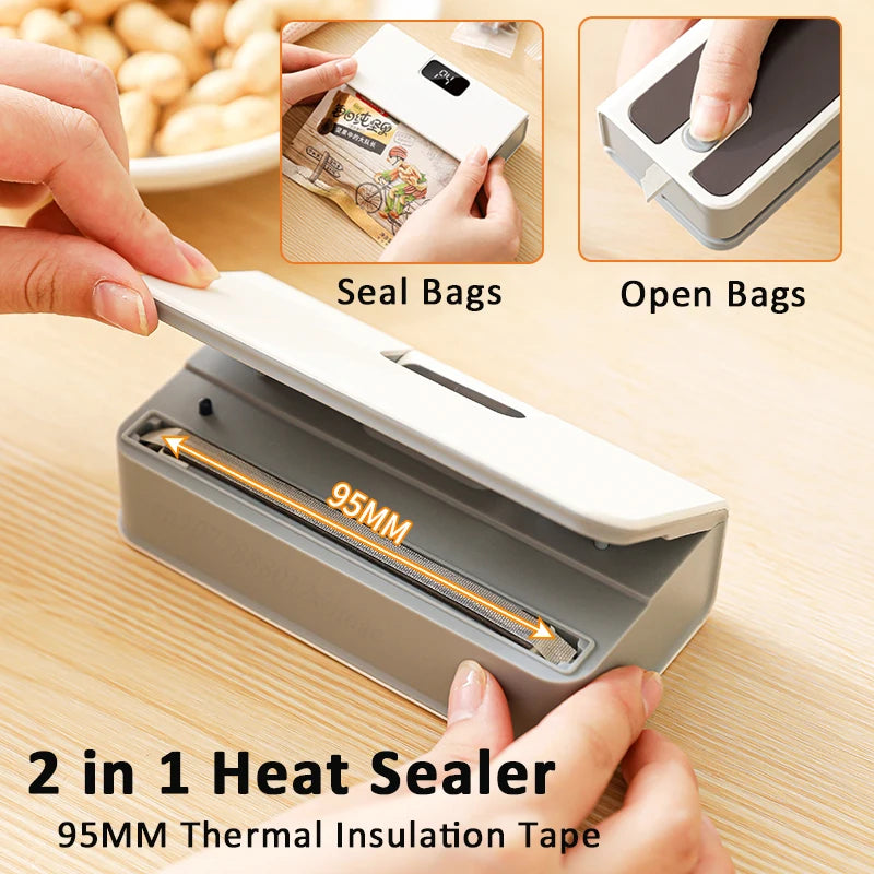 2-in-1 heat sealer and cutter with 95 mm sealing width